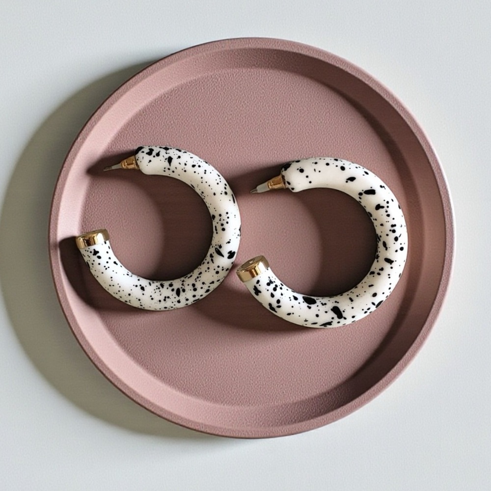 White Hoops with speckled black detail earrings